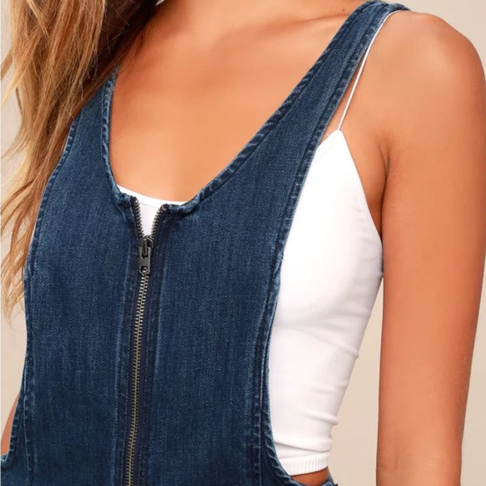 Free People Jax Blue Denim Jumpsuit/ Overalls with Front Zipper - Picture 9 of 9